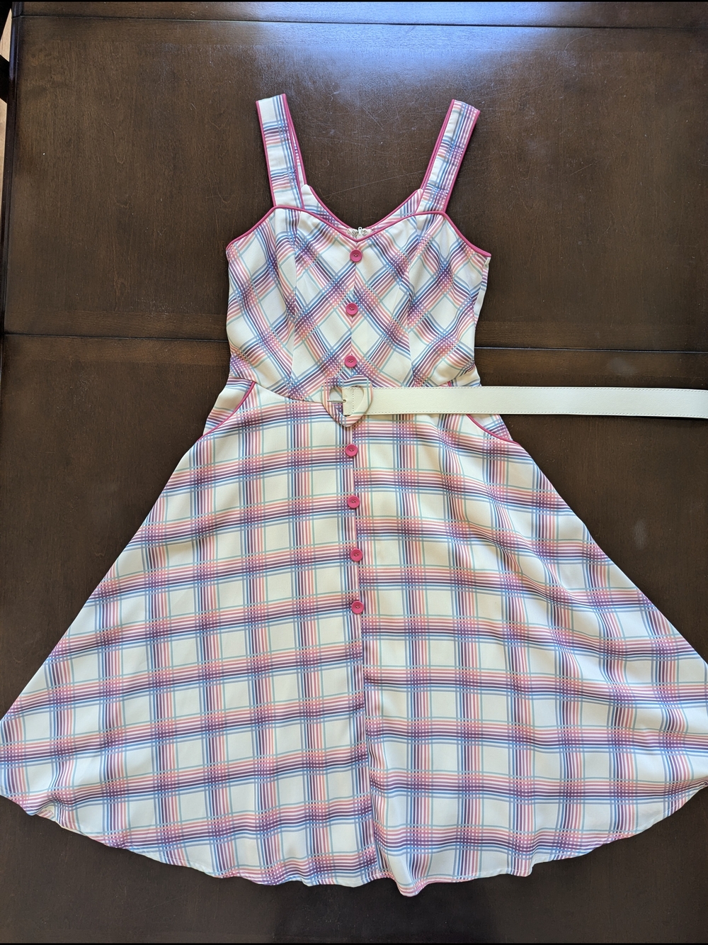 Voodoo Vixen White & Pastel Rainbow Plaid Swing Dress
